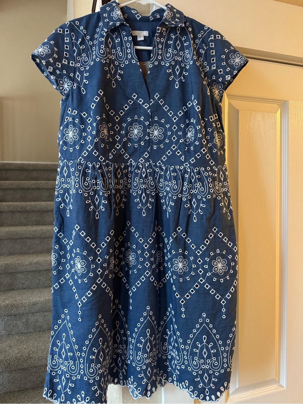 NWT J Jill Blue Embroidered Cotton Midi Dress Size S